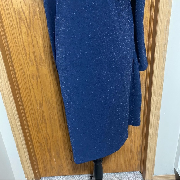 Beautiful plus size dark navy blue long sleeve one shoulder bodycon dress - Picture 3 of 9